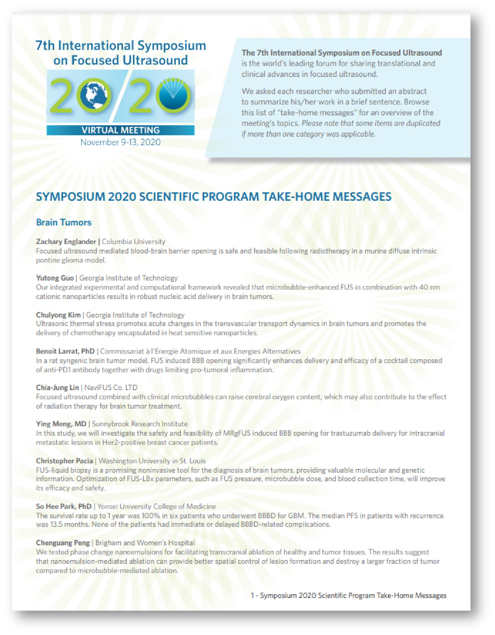 Take Home Messages front page